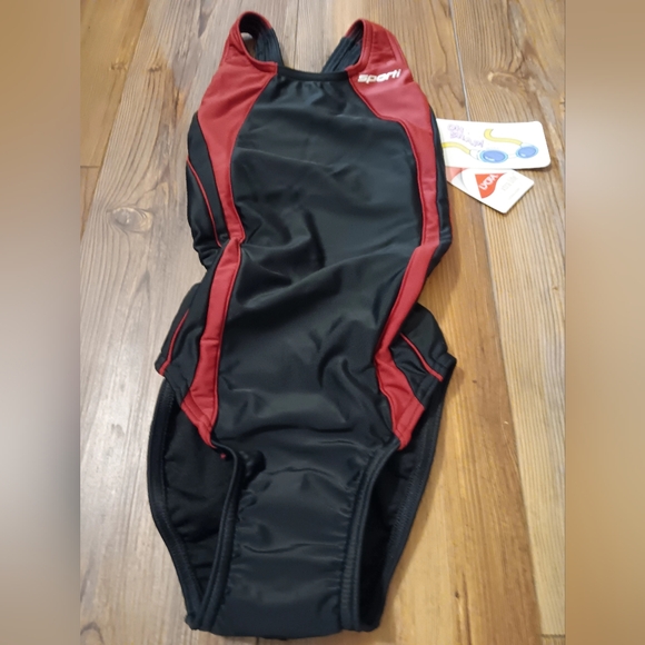 SPORTI Piped Splice Wide Strap Athletic Grade One Piece Swim Suit - Picture 3 of 7